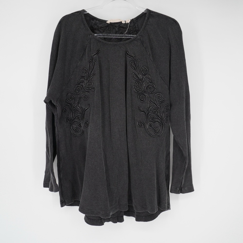 Soft Surroundings Black Waffle Knit Thermal Tunic Top Design Whimsigoth Goth